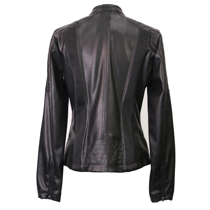 PU leather lightweight autumn spring windproof stylish womens jacket for fall